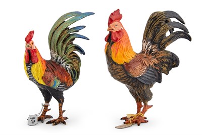 Lot 610 - Two Austrian Cold Painted Bronze Figures of Roosters