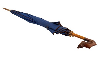 Lot 732 - French Novelty Carved Wood Umbrella