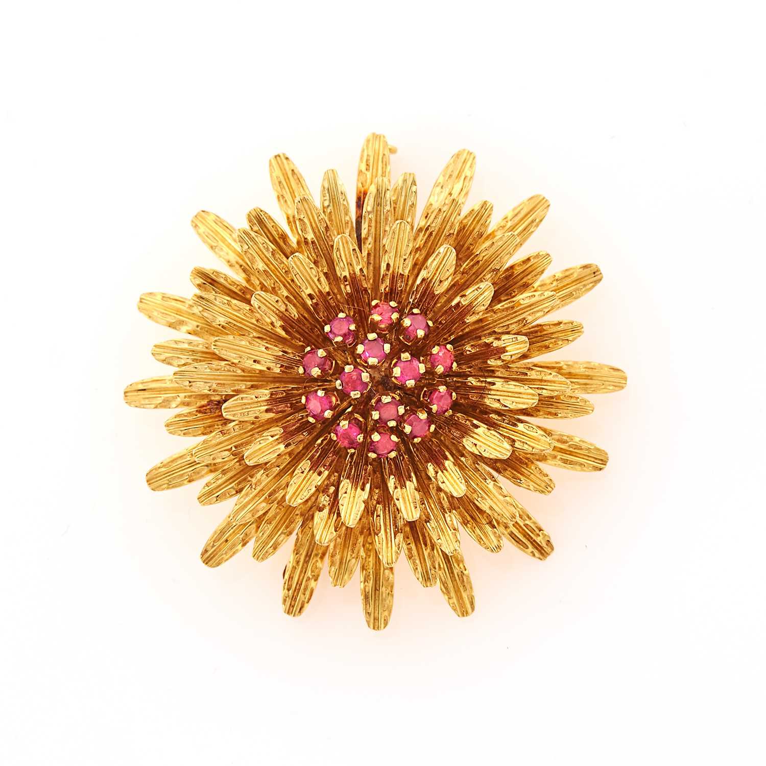 Lot 1009 - Tiffany & Co. Gold and Ruby Flower Brooch, France