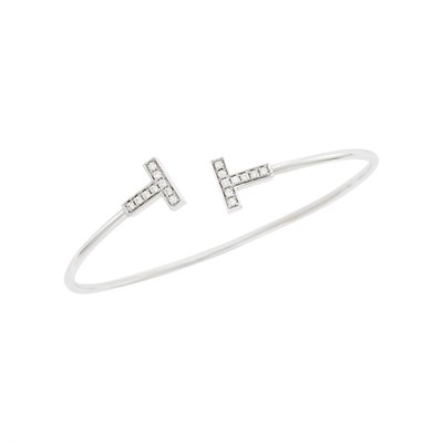 Lot 2167 - Tiffany & Co. White Gold and Diamond 'T Wire' Bracelet