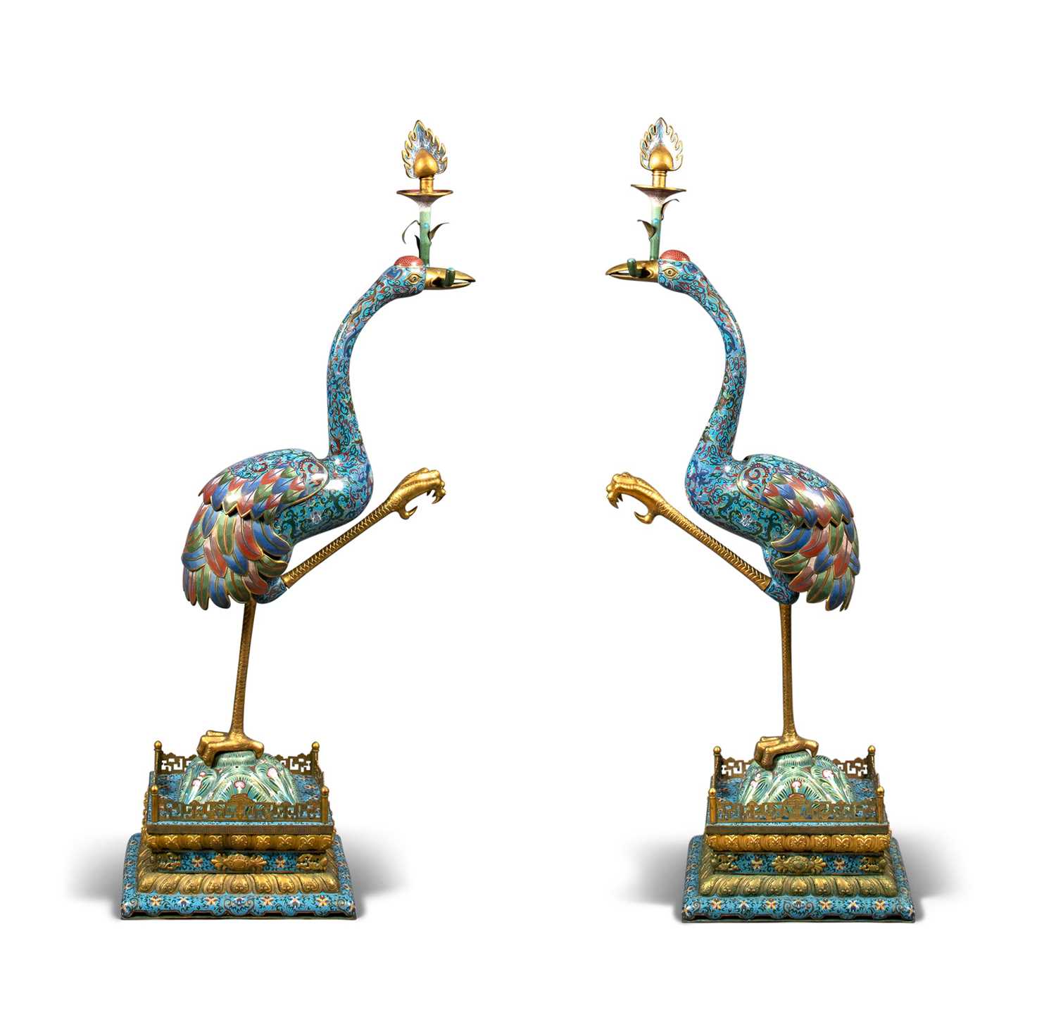 Lot 53 - A Large Pair of Chinese Cloisonné Enamel Cranes