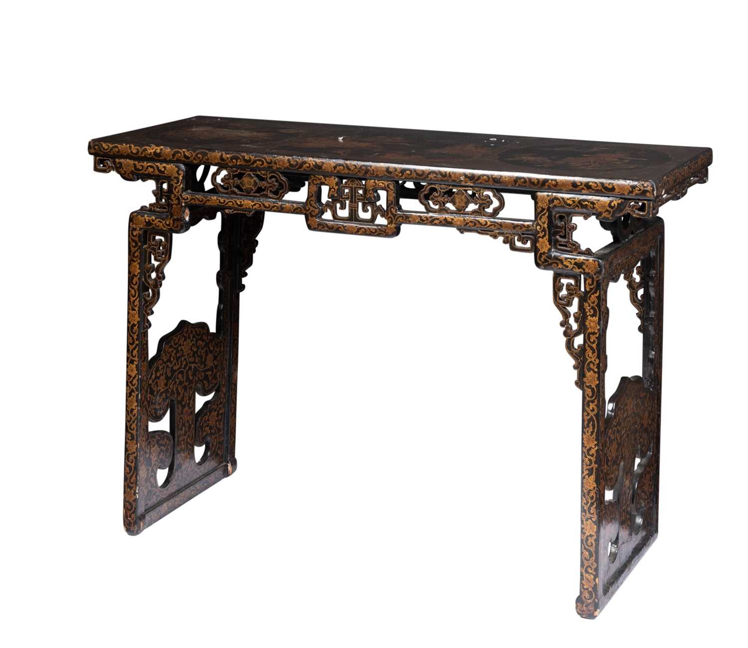 Lot 65 - A Chinese Gilt Decorated Black Lacquered Side Table, Tiaozhuo.