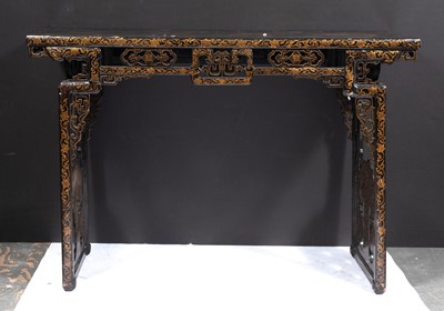 Lot 65 - A Chinese Gilt Decorated Black Lacquered Side Table, Tiaozhuo.