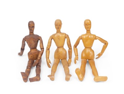 Lot 358 - Three Large Carved Wooden Articulated Figural Models