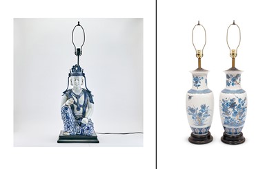 Lot 138 - Three Chinese Blue and White Porcelain Lamps