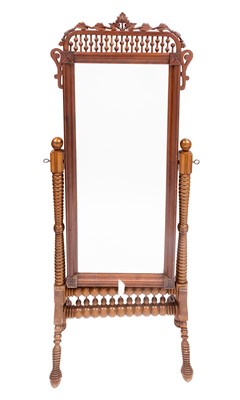 Lot 283 - Stained Wood Stick and Ball Framed Cheval Dressing Mirror