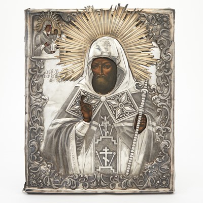 Lot 100 - Russian Silver Icon of St. Mitrophan of Voronezh