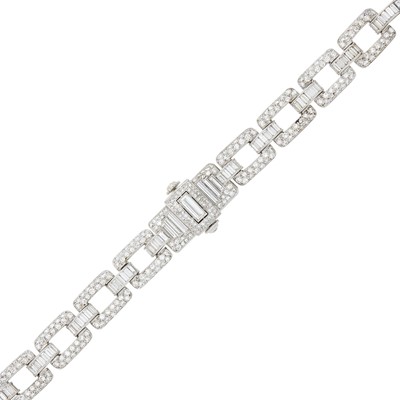 Lot 1137 - Platinum and Diamond Bracelet-Watch