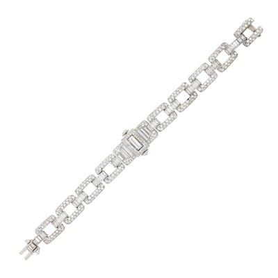 Lot 1137 - Platinum and Diamond Bracelet-Watch