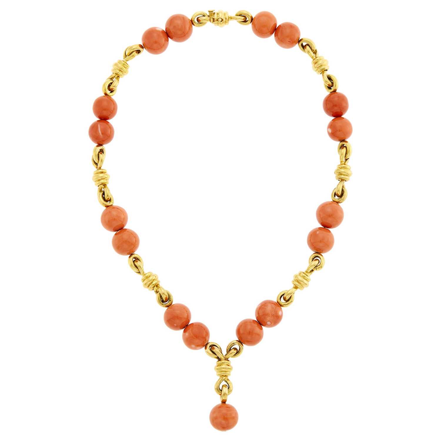 Lot 21 - Cartier, Aldo Cipullo Gold and Coral Bead Pendant-Necklace