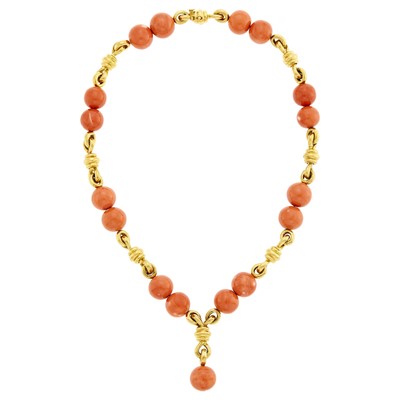 Lot 21 - Cartier, Aldo Cipullo Gold and Coral Bead Pendant-Necklace