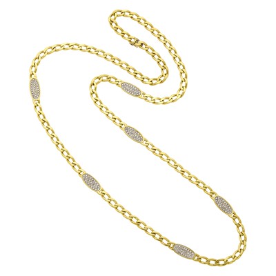 Lot 1174 - Long Two-Color Gold and Diamond Curb Link Chain Necklace