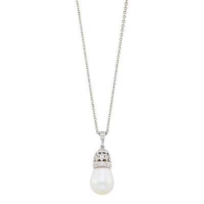 Lot 1118 - David Webb Platinum, Cultured Pearl and Diamond Pendant-Necklace