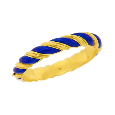 Lot 1007 - Gold and Blue Enamel Bangle Bracelet