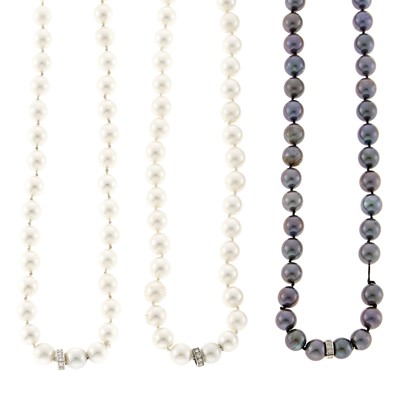 Lot 2181 - Three Long Cultured Pearl Necklaces
