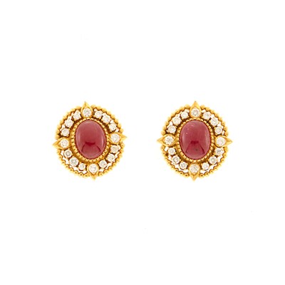 Lot 2208 - Pair of Gold, Diamond and Ruby Earrings