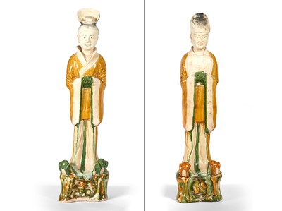 Lot 304 - A Large Pair of Chinese Sancai-Glazed Pottery Court Figures