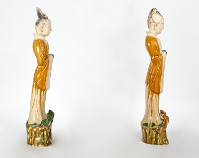 Lot 304 - A Large Pair of Chinese Sancai-Glazed Pottery Court Figures