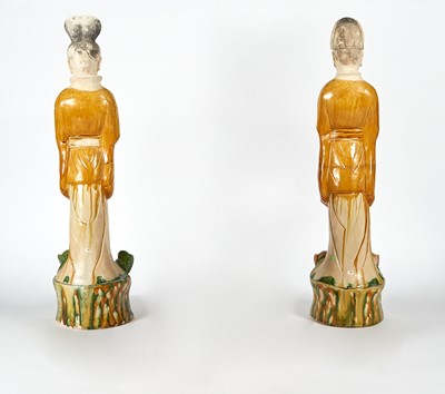 Lot 304 - A Large Pair of Chinese Sancai-Glazed Pottery Court Figures