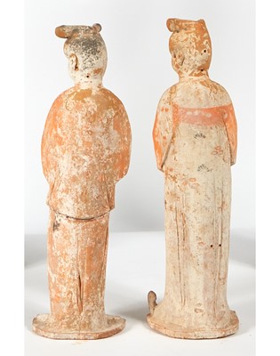 Lot 302 - A Pair of Chinese Polychromed Pottery Ladies