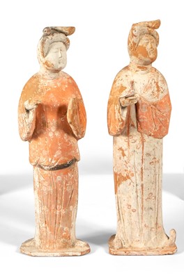 Lot 302 - A Pair of Chinese Polychromed Pottery Ladies