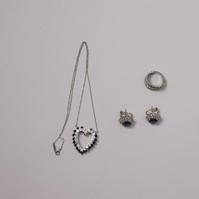 Lot 2097 - Platinum, Diamond, Sapphire and Synthetic Sapphire Jewelry