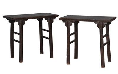 Lot 133 - Pair of Chinese Hardwood Recessed Trestle Leg Tables