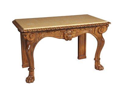 Lot 221 - Continental Carved Oak and Marble Top Console