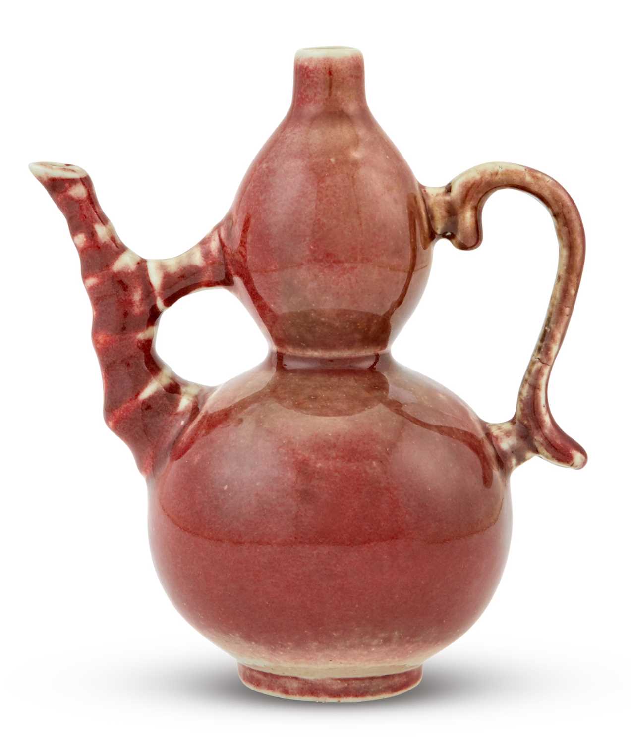 Lot 80 - A Chinese Peachbloom Glazed Porcelain Double Gourd Ewer