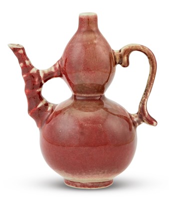 Lot 340 - A Chinese Peachbloom Glazed Porcelain Double Gourd Ewer