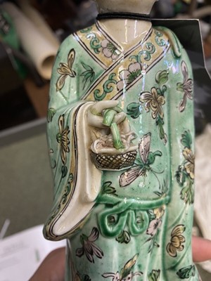 Lot 342 - A Chinese Famille Verte Biscuit Porcelain Figure of Lan Caihe