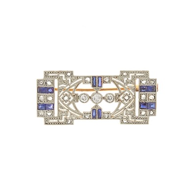 Lot 2142 - Platinum, Gold, Diamond and Synthetic Sapphire Brooch