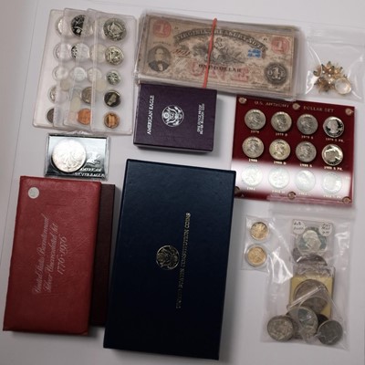 Lot 2125 - Group of United States and Foreign Silver, Clad and Metal Coins and Banknotes and Jewelry