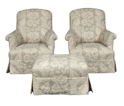 Lot 251 - Pair of Upholstered Club Chairs and Ottoman