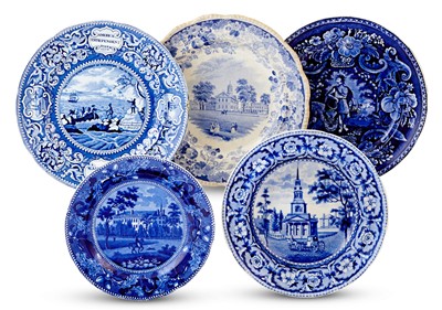 Lot 1053 - Five Staffordshire Historical Blue Plates