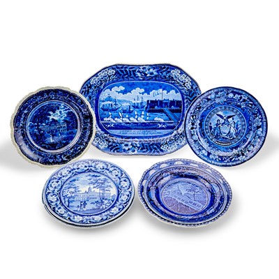 Lot 635 - Eight Historical Blue Staffordshire Table Articles