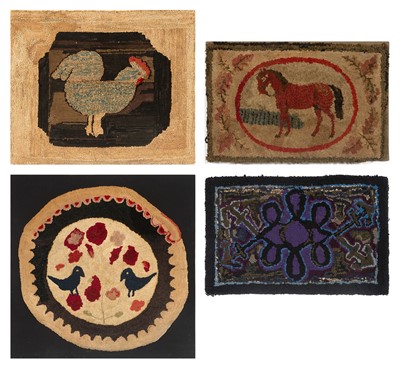 Lot 712 - Four Mounted Hooked Rugs