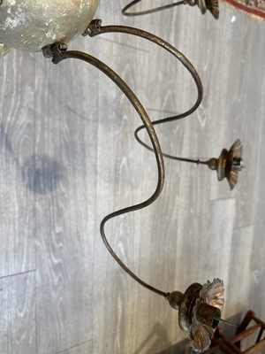 Lot 1059 - Turned and Painted Wood and Wrought Iron Six-light Chandelier