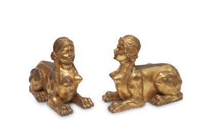 Lot 63 - Pair of Neoclassical Style Carved Giltwood Sphinxes