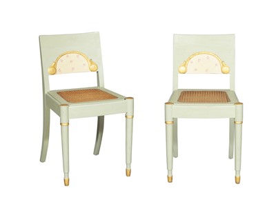 Lot 221 - Pair of Swedish Neoclassical Caned and Green Painted Side Chairs