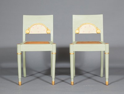 Lot 221 - Pair of Swedish Neoclassical Caned and Green Painted Side Chairs