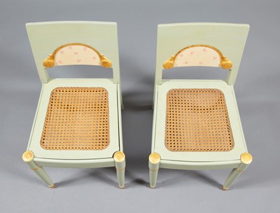 Lot 221 - Pair of Swedish Neoclassical Caned and Green Painted Side Chairs