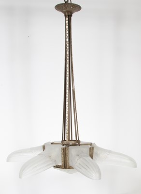 Lot 257 - French Art Deco Frosted Glass Pendant Light Fixture