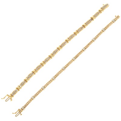 Lot 1248 - Pair of Two-Color Gold and Diamond Bracelets