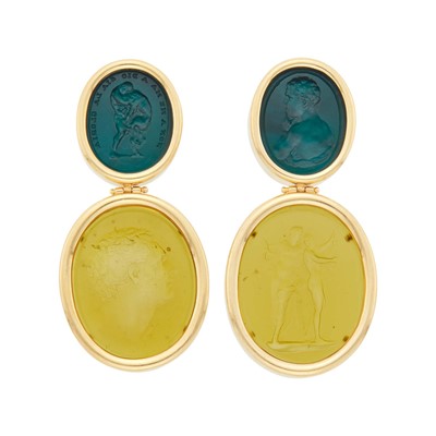 Lot 35 - James II by James Robinson Pair of Gold and Glass Intaglio Pendant-Earrings