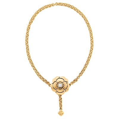 Lot 54 - Chanel Rose Gold and Diamond 'Extrait de Camélia' Slide Chain Bracelet, France