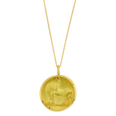 Lot 85 - Georges L'Enfant for Van Cleef & Arpels Gold Taurus Zodiac Pendant with Chain Necklace, France