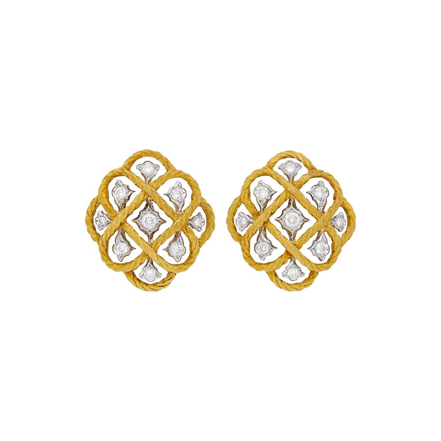 Lot 10 - Gianmaria Buccellati Pair of Two-Color Gold and Diamond 'Étoilée' Earrings