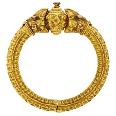Lot 1107 - Indian High Karat Gold, Diamond and Ruby Bangle Bracelet