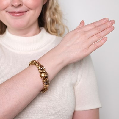 Lot 1107 - Indian High Karat Gold, Diamond and Ruby Bangle Bracelet